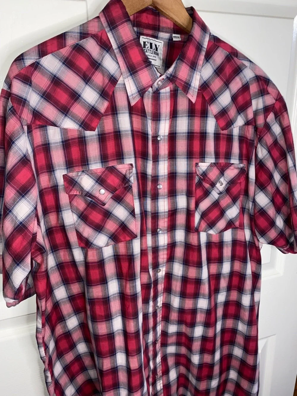 Ely Cattleman Red Plaid Short-Sleeve Western Shirt, Line Dancing - Picture 3 of 7